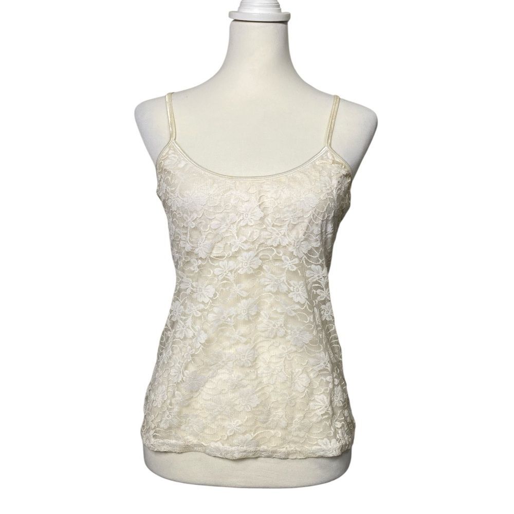 Vintage Lace Camisole Ivory Floral Lace Cami Top Spaghetti Strap Y2K Lingerie